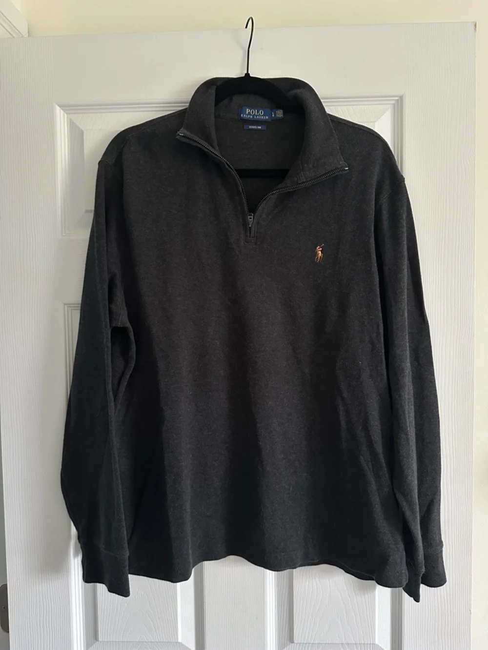 Size L Polo Ralph Lauren Men’s Estate Rib Half Zip Sweater Charcoal Grey - Picture 2 of 6